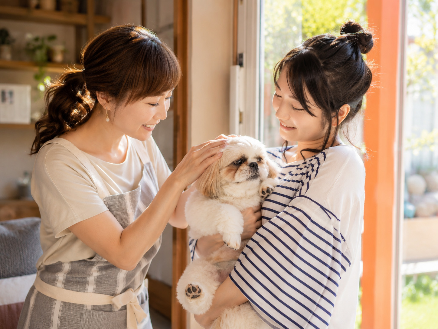 犬を抱く飼い主